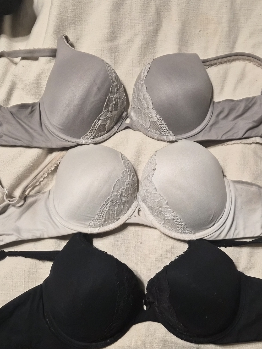 Victoria's Secret Lace-Trim Push-Up Bra Set — Purple Gray, White, Black